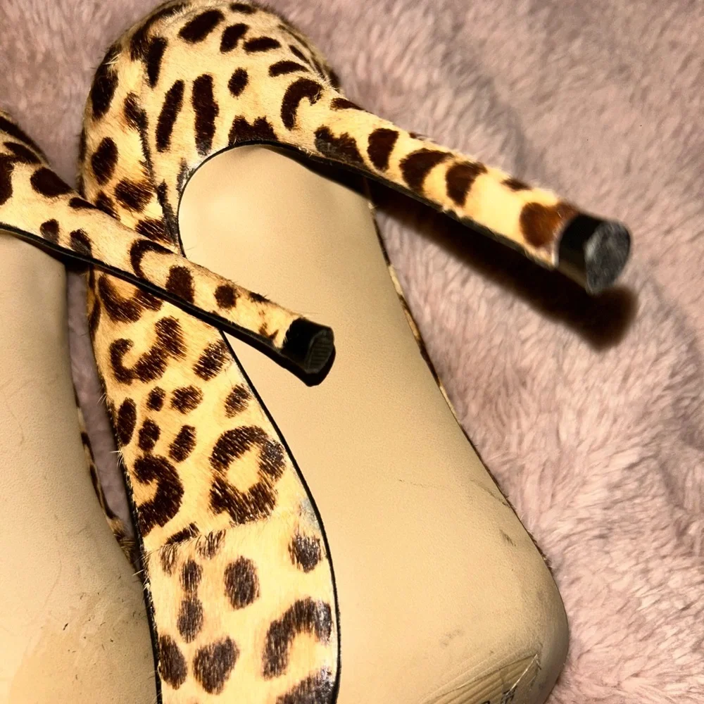 Steve Madden Daisie Leopard Print Leather Calf Fur Womens High Heels Size 7.5 - Picture 7 of 8